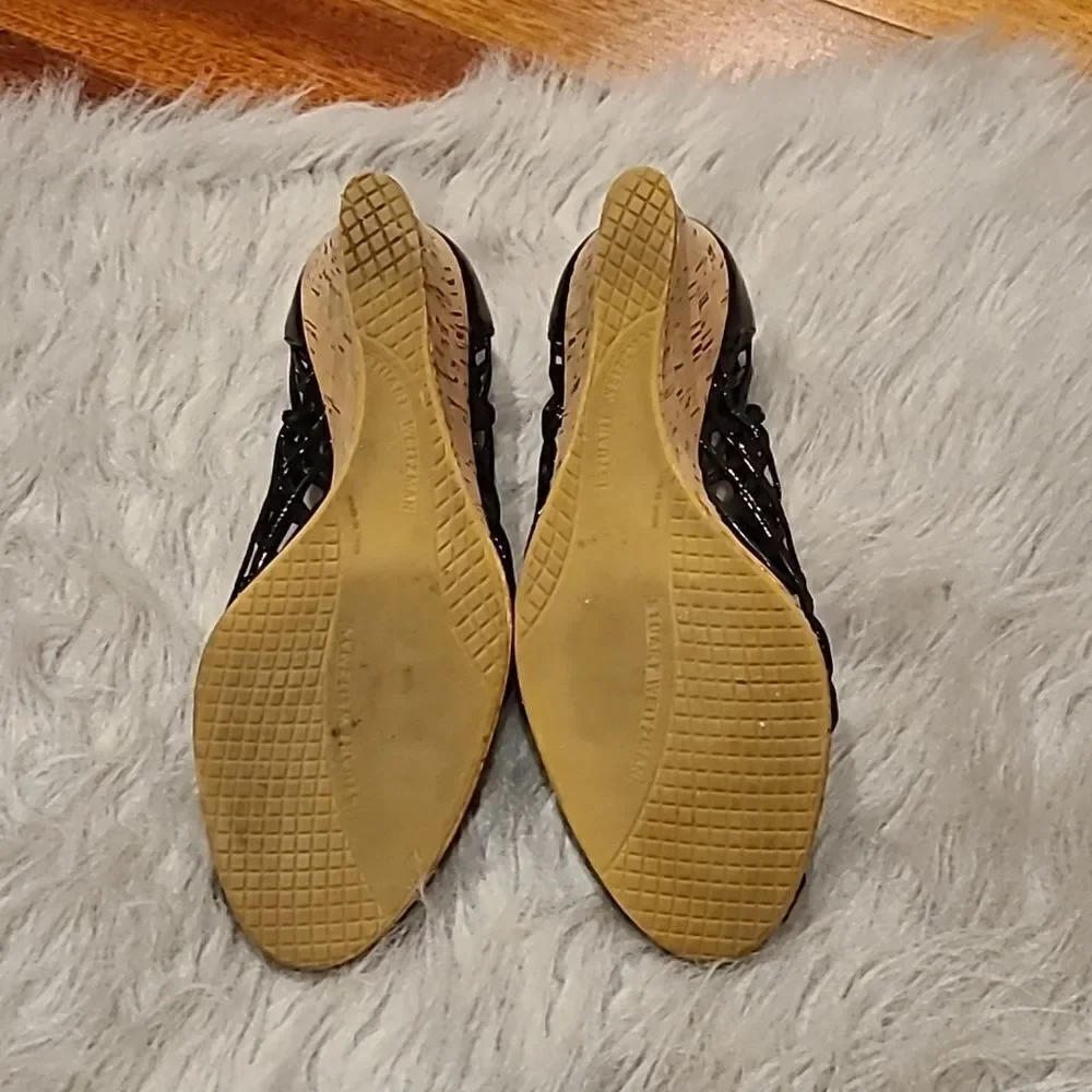 Stuart Weitzman womens‎ black cage peep toe wedges size 6 1/2 - Picture 7 of 8